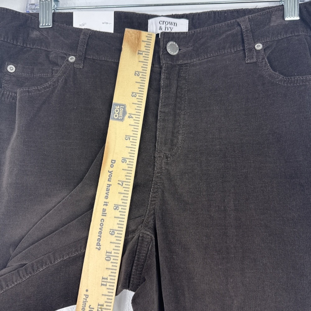 Crown & Ivy Corduroy Pants Womens 10 Chocolate Brown Mid Rise Straight Leg NEW - Picture 9 of 11